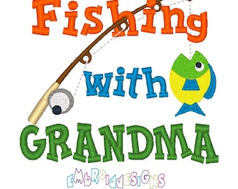 Diseño de bordado "Pescando con la abuela" (Descarga instantánea)
