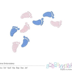 Footprints Embroidery Design Children Filled Stitch Baby Embroidery Baby Shower Gift