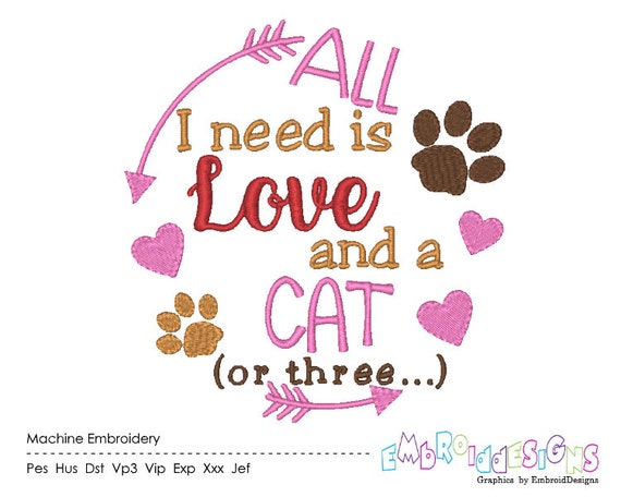 Cat Lover Saying Machine Embroidery Design (Instant Download)