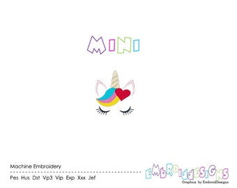 Mini Unicorn Heart Embroidery Design: Filled Stitch (Instant Download)