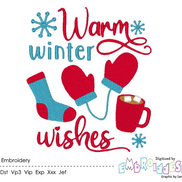 Winter Embroidery Design Saying Winter Wishes Embroidery Designs Seasonal Embroidery Pattern Instant Download