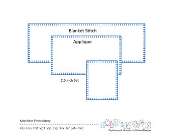 Rectangle Frame Applique Blanket Stitch Embroidery Design 2.5 inch Set, Border Embroidery Designs, Instant Download