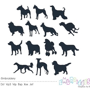 Dog Silhouette Embroidery Designs Large Breed - Your Choice