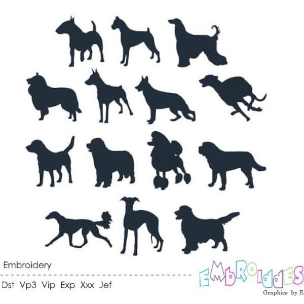 Dog Silhouette Embroidery Designs Large Breed - Your Choice - Dogs Instant Download