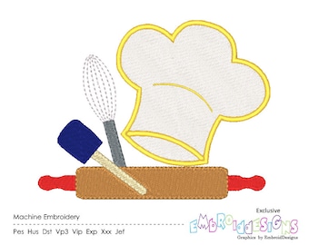 Chefs Kitchen Embroidery Applique Design Chef Hat Design Filled Stitch Instant Download