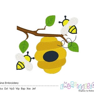 Bee Embroidery Design: Honeycomb Hive, Filled Stitch (Instant Download)