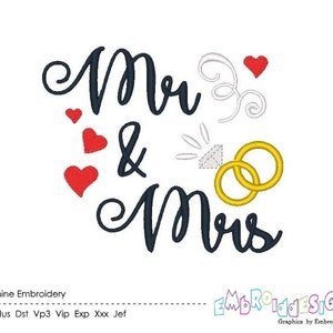 Mr. and Mrs. Machine Embroidery Design Saying Wedding Embroidery Designs Wedding Rings