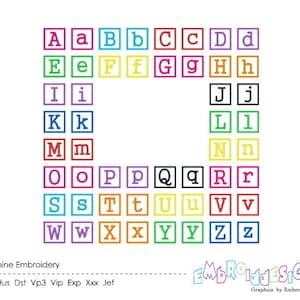 Alphabet Blocks Applique Embroidery Design: 4 Sizes (Instant Download)