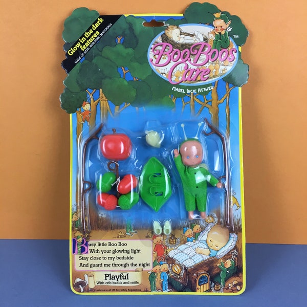 Vintage Hornby 1985 Boo Boos Care Playful acorn apple rattle pixie elf flower fairy fairies doll Mabel Lucie Attwell glow in dark rare MOC