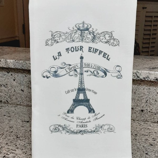 Embroidered Paris Skyline Flour Sack Tea Towel main image 1