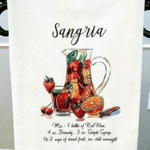 Sangria Recipe Kitchen Towel, Wine Bar Decor, Hostess Housewarming Gift