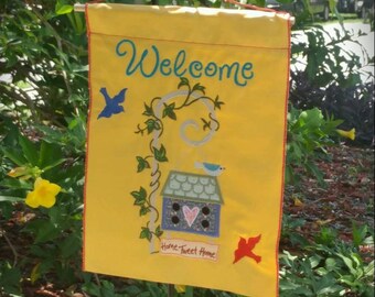 Home Tweet Home Garden Flag, Welcome Sign Yard Art, Front Door Hanger, Embroidered Home Decor, Housewarming Gifts, Real Estate Client Gift.