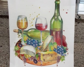 Wine & Cheese Tea Towel, Charcuterie Kitchen Towel, Custom Flour Sack Towels, Wine Bar Towel, Farmhouse Towels, Host / Hostess Gift