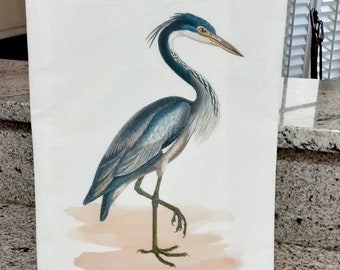 Blue Heron Tea Towel, Kitchen Flour Sack Towel, Coastal Bar Towel, Guest Hand Towel, Farmhouse Linens, Housewarming Gift, Hostess Gift.