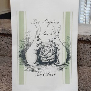 Spring Garden Rabbits Tea Towel, Grain Sack Towel, French Country Kitchen Linens, Easter Flour Sack Towel, Farmhouse Towels, Guest Towel