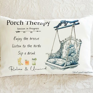 Porch Therapy Pillow Cover, Summer Lumbar Pillow, Farmhouse Porch Pillow, Accent Pillow, Throw Pillow, Custom Pillow Cover, Shelf Pillow.