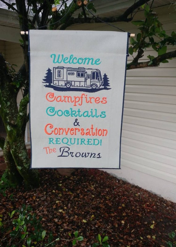 Camping Flag Campsite Welcome Sign Rv Accessories Custom Image 0