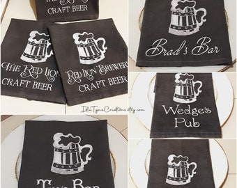 Personalized Bar Towel, Embroidered Towel, Beer Mug Bar Mop, Custom Bar Gift, Cotton Hand Towel, Craft Beer, Home Bar Decor
