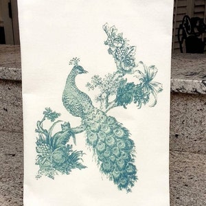 Peacock Tea Towel, Bird Flour Sack Towel, Personalized Towel, Kitchen Linens, Farmhouse Towels, Guest Towel, Coffee Bar Towel, Reusable Gift