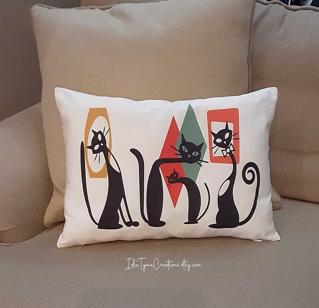 Atomic Cat Retro TV Throw Pillow, Mid Century Modern Amoeba Sofa Cushion main image 1