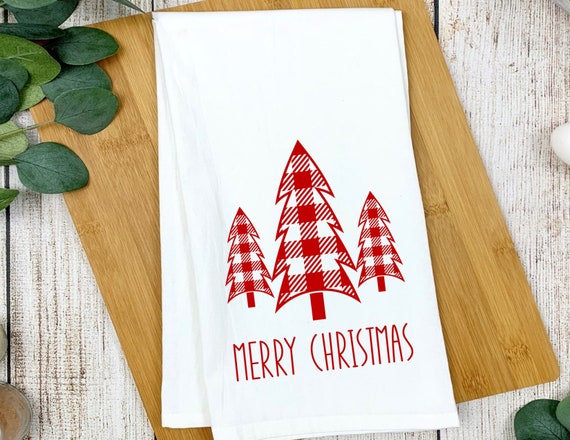 Personalized Christmas Tree Kitchen Towel, Buffalo Plaid Leopard Trees,  Flour Sack, Kitchen Decor, Kitchen Towels, Dish Towel, Tea Towel 