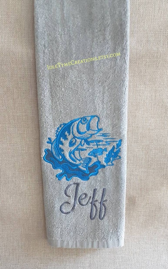 Personalized Fishing Towel, Embroidered Bass Hand Towel, Tri-fold Terry  Velour Sport Towel & Clip, Retirement Gift, Lake House Kitchen Décor 