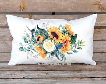 Sunflower Pillow Cover, Farmhouse Decorative Pillow, Throw Pillow, Porch Pillow, Spring Summer Pillow Cover, Housewarming Gift.