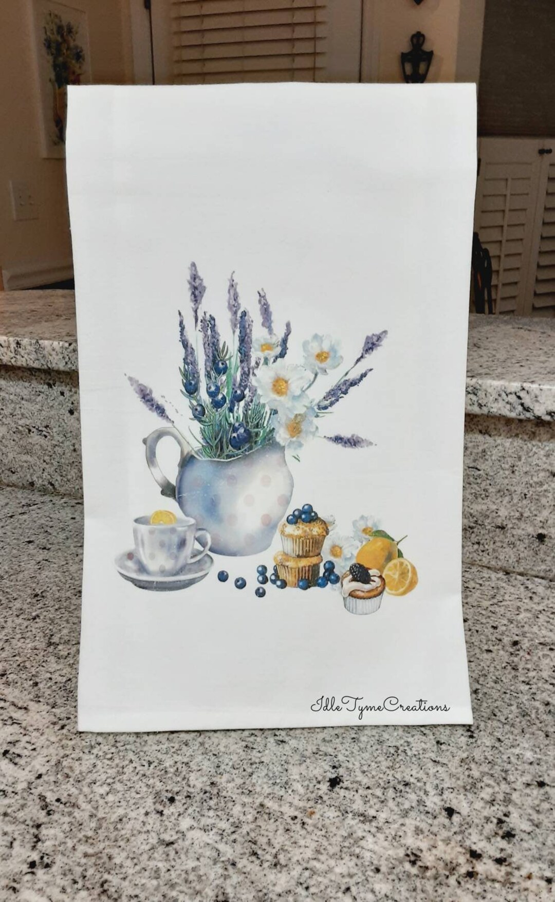 Lavender, Blueberry Muffins & Lemon Tea Kitchen Towel, Farmhouse Flour