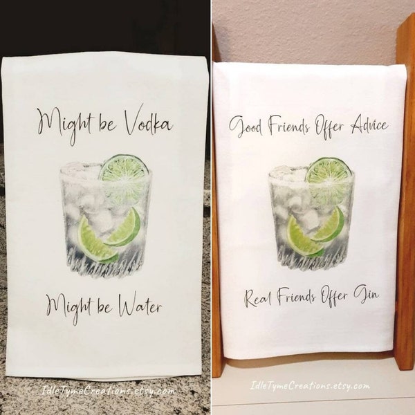 Personalized Bar Towel, Vodka Bar Towel, Gin & Tonic Bar Towel, Custom Cocktail Flour Sack Tea Towel, Housewarming Gift, Bartender Gift