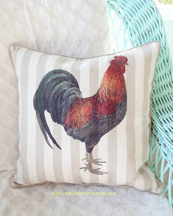 Farmhouse Rooster Pillow Cover, Throw Pillow, French Country Decorative Pillow, Accent Pillow, Porch Pillow, Sofa Pillow, 18x18 Pillow Cover