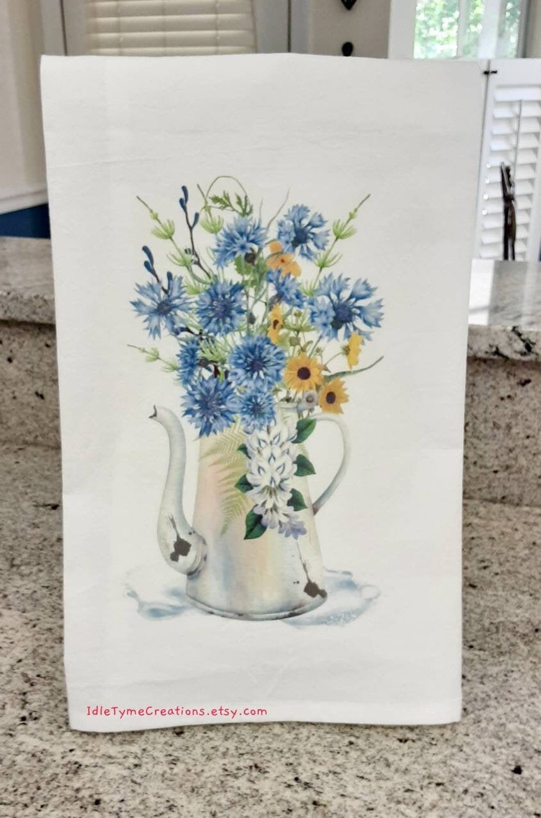 Blue Floral Kitchen Towel Botanical Flour Sack Towel Etsy