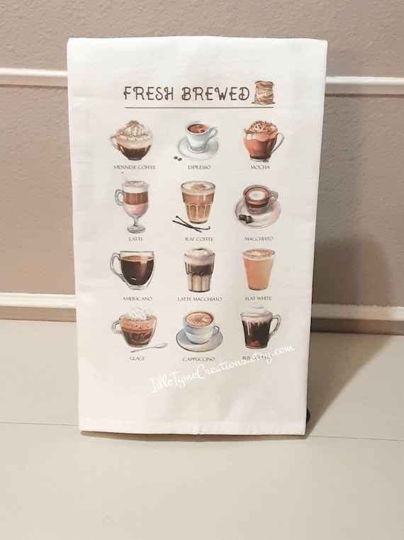 Fresh Brewed Coffee Tea Towel, Flour Sack Towel, Kitchen Towel