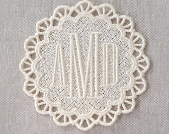 Lace Coasters, Monogrammed 13th Anniversary Gift, Personalized Wedding Gifts, Bride & Groom Table Decor