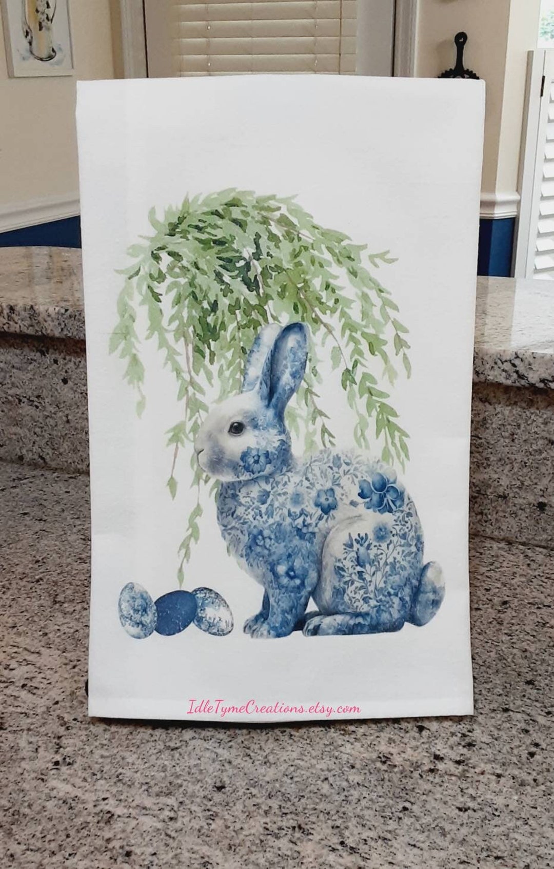 Blue & White Floral Rabbit Tea Towel, Chinoiserie Bunny Flour Sack ...
