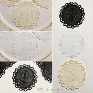 Lace Coasters, Monogrammed Coasters, 13th Anniversary Gift, Embroidered Coasters, Personalized Wedding Gift, Bridesmaids Gifts, Lace Doilies