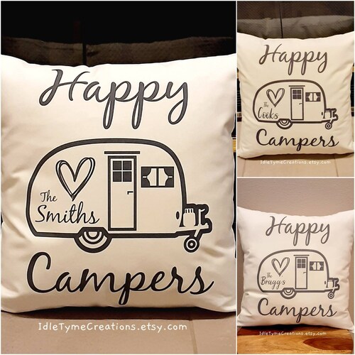 Camping Pillow Personalized Happy Camper Pillow Cover Camp Etsy
