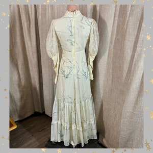 Vintage 70s Victorian Romantic Gunne Sax Maxi Dress, Floral Voile w/Lace Yoke, Puffy Bishop Sleeves, Garden Party, Wedding, Bridesmaid, 35B image 5