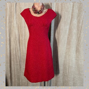 Vintage 1960s Adele Simpson Sophisticated A-Line Mod Dress w/Cap Sleeves, Textured Ruby Red Matelasse’, IGLWU, 35”B, 36”Hip