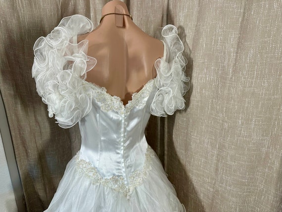 Vintage 1980s Beaded Satin Wedding Dress Gown w/C… - image 7