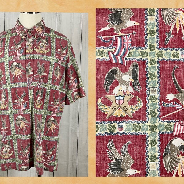 Reyn Spooner DIETRICH VAREZ COLLECTION All-over Print Box Shirt Hawaiian Aloha Shirt Men's L Size cotton red type Vintage Second Hand