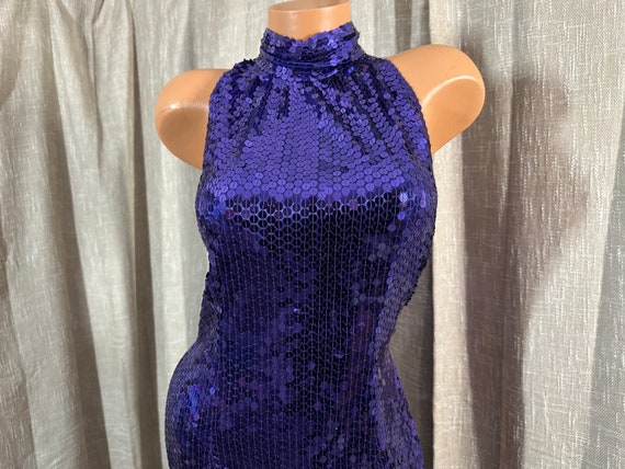 Vintage 1980s Shimmering Purple Sequin Halter Min… - image 2