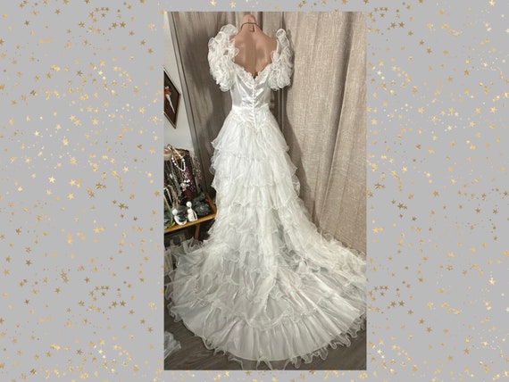 Vintage 1980s Beaded Satin Wedding Dress Gown w/C… - image 6