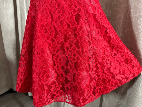 Vintage 1980s Lipstick Red Lace Party Prom Dress … - image 5