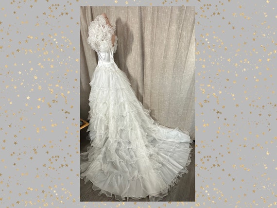 Vintage 1980s Beaded Satin Wedding Dress Gown w/C… - image 5