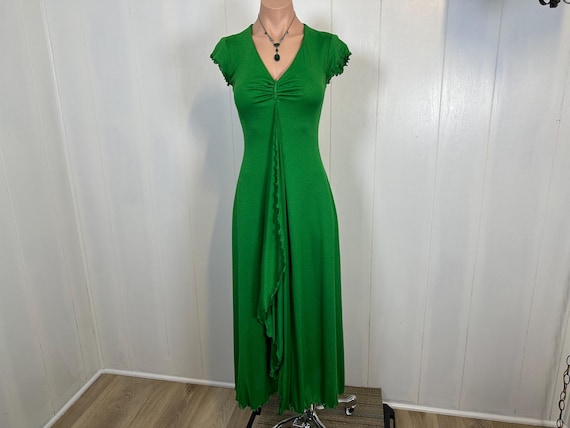 Sexy AF 1970s Disco Dress, Parrot Green Jersey Maxi W/skirt Drape, Ruffled Lettuce Edge Details, John Kloss Style, Studio 54, Halstonettes,s - Etsy Sexy AF 1970s Disco Dress, Parrot Green Jersey Maxi W/skirt Drape, Ruffled Lettuce Edge Details, John Kloss Style, Studio 54, Halstonettes,s - Etsy