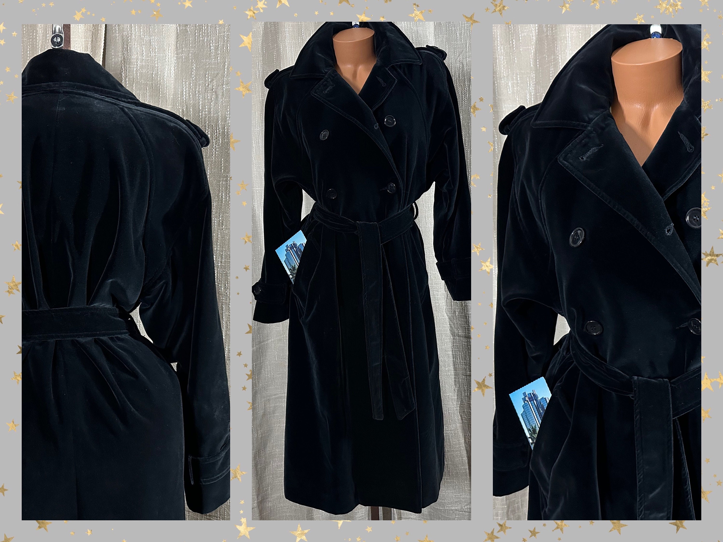 Vintage 1970s Double Breasted Velvet Trench Coat Jacket Calvin Klein Style Jackie O Mod Audrey Glam Goth Spy Girl I Magnin Label 40B Etsy Canada