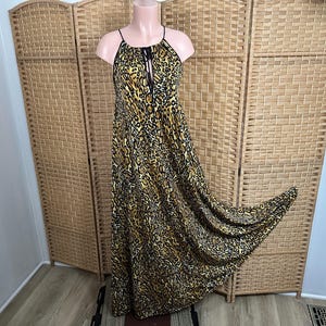 Vintage 1970s Leopard Print Maxi Dress Caftan Kaftan Swimsuit Cover Up w/Adj. Ties, 120” Skirt Sweep, Cattani Label, Vanity Fair Style, 40”B