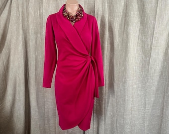 Vintage 1980s 1990s Curvy Liz Claiborne Wool Knit Wrap Dress w/Draped Tulip Skirt, Small, 35”B, 32”W, 40”H