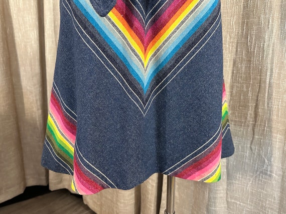 Vintage 1970s Handwoven Denim Chevron Rainbow Dre… - image 3