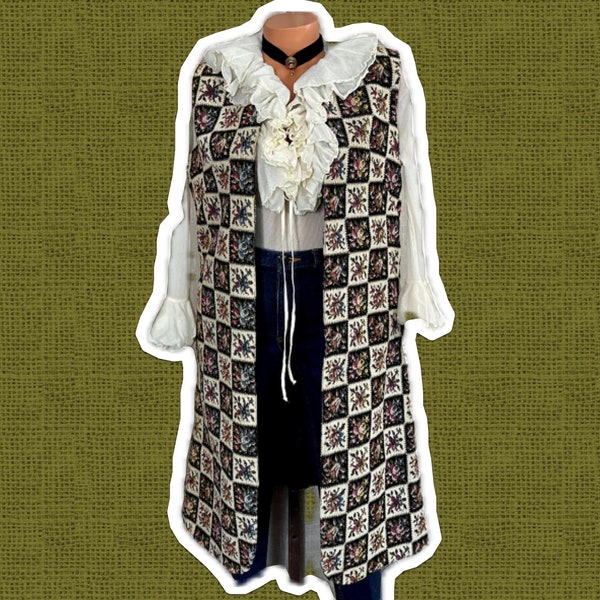 Vintage 1960s 1970s Boho Rich Hippie Needlepoint Tapestry Vest Coat Jacket, Janis Joplin, Stevie Nicks, Penny Lane Style, 40”Pit 2 Pit,41” H